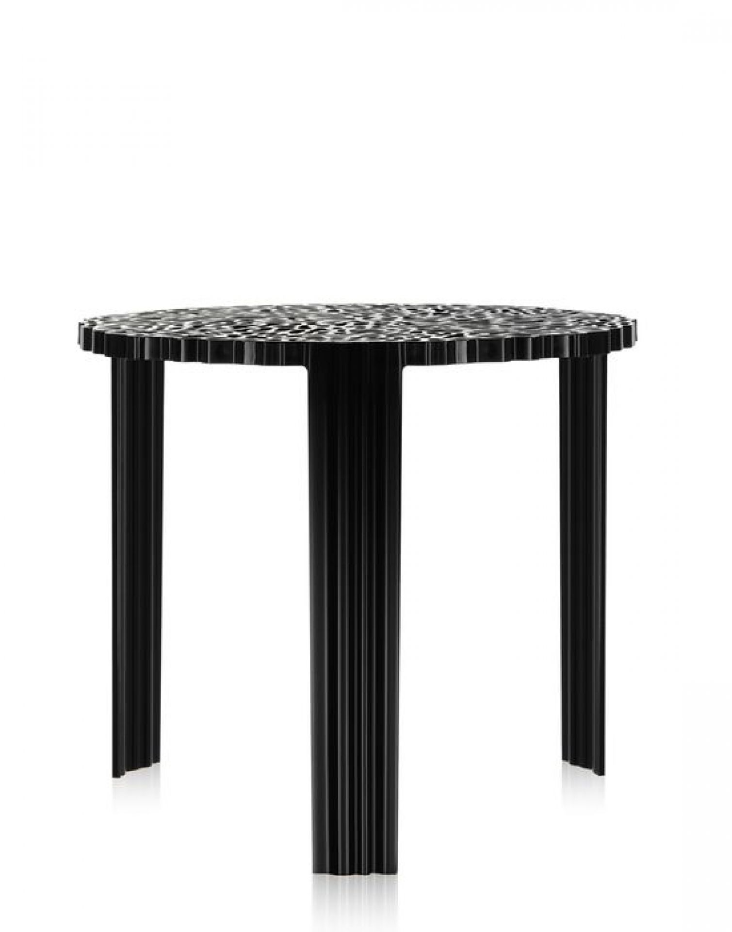 Schwarzer Kartell T-table Beistelltisch mit runder Tischplatte und geriffelten Beinen, modernes Design für Wohnzimmer.